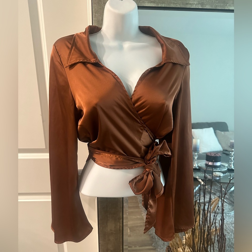 Long sleeve silk crop top